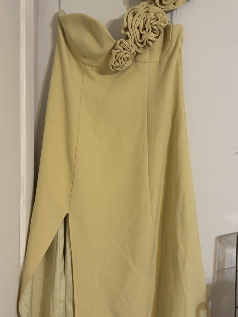 One-Shoulder Cream Maxi Dress with Rosette Strap